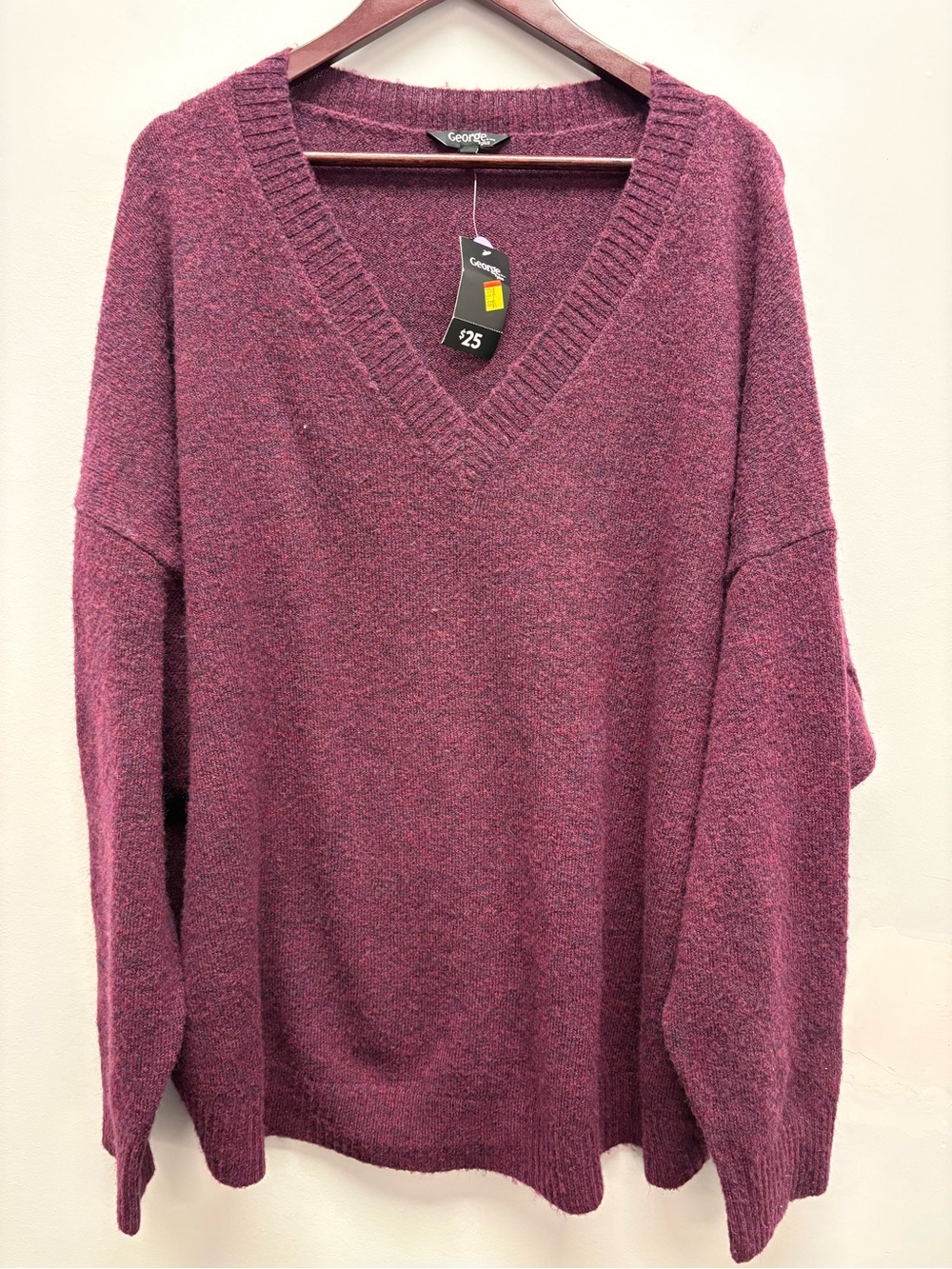 4 for $25 NWT💜 George Plus Berry Heather V-Neck Sweater – Size 4X